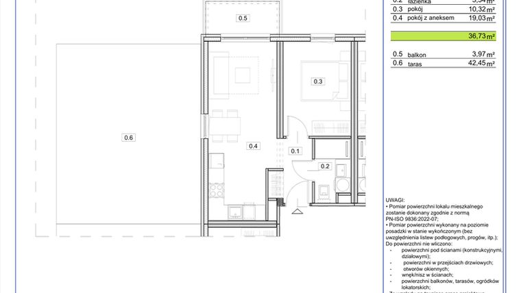 Rzut - Mieszkanie na sprzedaż 2 pokoje o powierzchni 36,73 m² - numer B.10 w EcoBerensona II