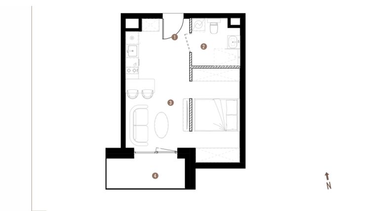 Rzut - Mieszkanie na sprzedaż 1 pokój o powierzchni 31,35 m² - numer A1.5.01 w Belg Apartamenty etap II