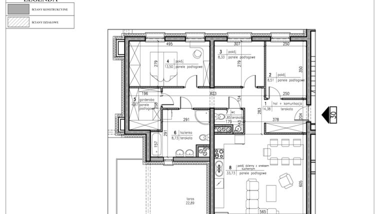 Rzut - Mieszkanie na sprzedaż 4 pokoje o powierzchni 93,9 m² - numer B4.30 w Osiedle Dolina Cisów - bud. B4 i B5