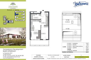 Rzut - Mieszkanie na sprzedaż 3 pokoje o powierzchni 66,03 m² - numer G.3.M3 w Jaśminowe Wzgórze - etap II