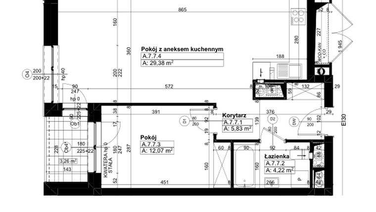 Rzut - Mieszkanie na sprzedaż 2 pokoje o powierzchni 50,64 m² - numer A/7/7 w Świerzawska 13