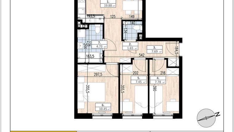 Rzut - Mieszkanie na sprzedaż 4 pokoje o powierzchni 59,63 m² - numer A2/1/1 w ACCANTO