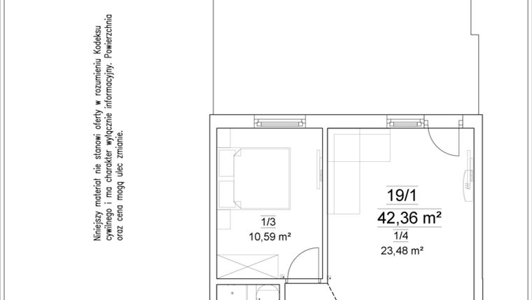 Rzut - Mieszkanie na sprzedaż 2 pokoje o powierzchni 42,36 m² - numer 19/1 w Osiedle Versus etap II