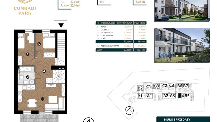 Rzut - Mieszkanie na sprzedaż 4 pokoje o powierzchni 120,14 m² - numer B4.M4 w Conradi Park etap II i III