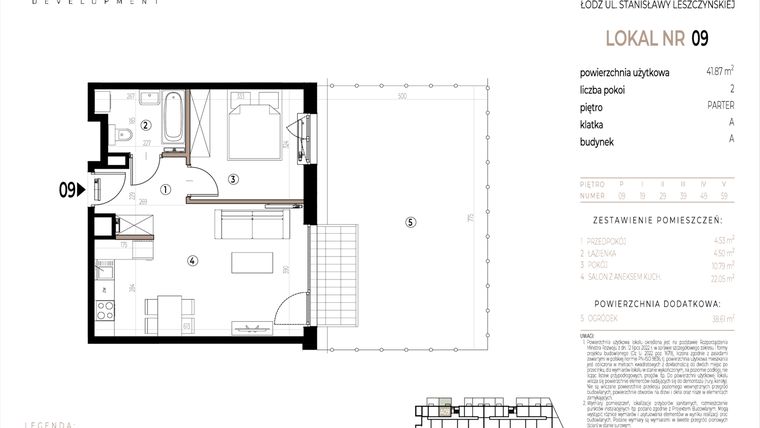 Rzut - Mieszkanie na sprzedaż 2 pokoje o powierzchni 41,87 m² - numer A009 w Ustronna