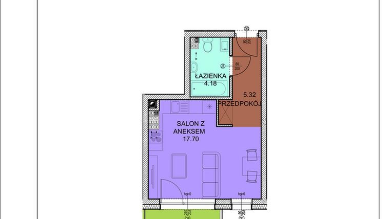 Rzut - Mieszkanie na sprzedaż 1 pokój o powierzchni 27,2 m² - numer D35 w Osiedle Zuchów