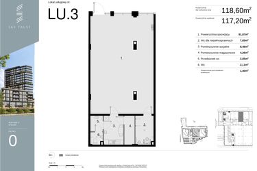 Rzut - Lokal użytkowy na sprzedaż 1 pokój o powierzchni 118,6 m² - numer LU3 w Sky Trust etap II