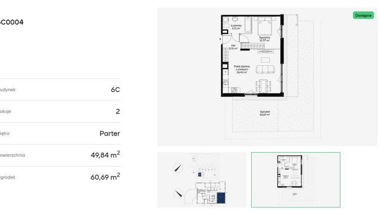 Rzut - Mieszkanie na sprzedaż 2 pokoje o powierzchni 49,84 m² - numer 6C0004 w Jaśminowy Mokotów etap VI