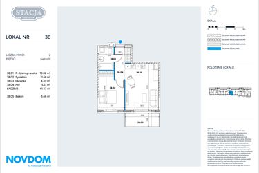 Rzut - Mieszkanie na sprzedaż 2 pokoje o powierzchni 41,47 m² - numer 38 w Stacja Grodzisk