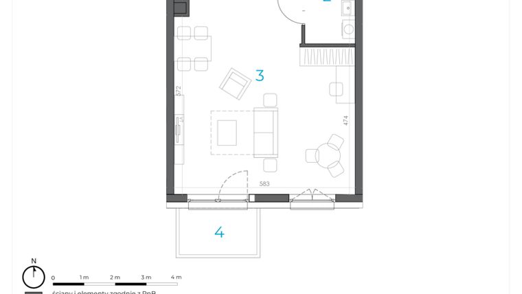 Rzut - Mieszkanie na sprzedaż 2 pokoje o powierzchni 46,78 m² - numer 3.M.17 w Incepti Gaj 2