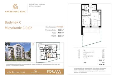 Rzut - Mieszkanie na sprzedaż 2 pokoje o powierzchni 40,52 m² - numer C.0.02 w Grabskiego Park