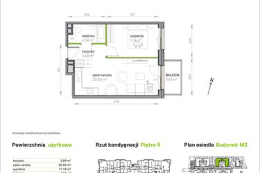 Rzut - Mieszkanie na sprzedaż 2 pokoje o powierzchni 39,35 m² - numer M2/1/5/50 w Przy Parku Vita