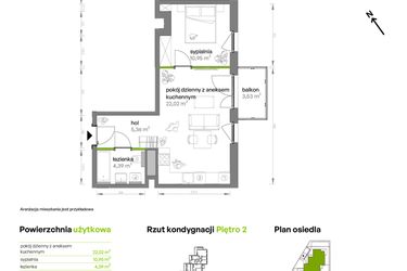 Rzut - Mieszkanie na sprzedaż 2 pokoje o powierzchni 42,72 m² - numer AA0201 w Ptasia Vita
