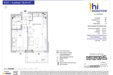 Rzut - Mieszkanie na sprzedaż 2 pokoje o powierzchni 38,43 m² - numer A1.B.54 w Hi Mokotów
