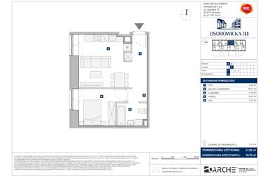 Rzut - Mieszkanie na sprzedaż 2 pokoje o powierzchni 37,63 m² - numer A.14 w Osobowicka 114