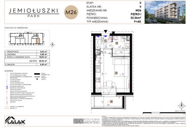 Rzut - Mieszkanie na sprzedaż 1 pokój o powierzchni 25,56 m² - numer A2_M26 w Jemiołuszki Park etap 2