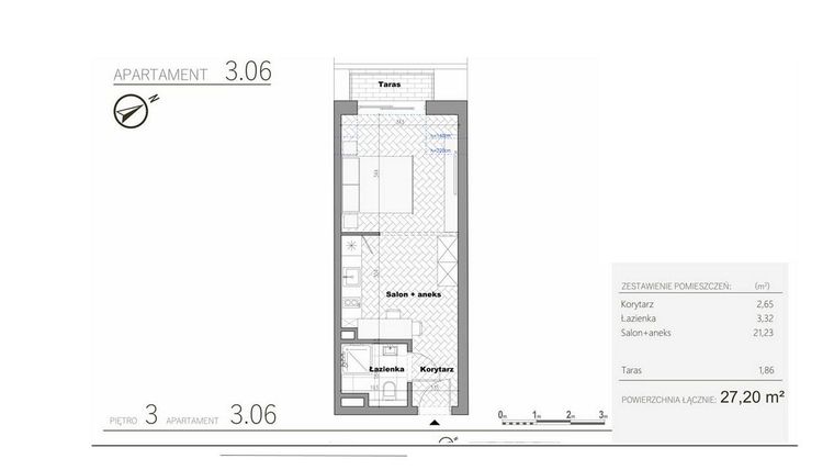 Rzut - Mieszkanie na sprzedaż 1 pokój o powierzchni 27,2 m² - numer 4.6 w Villa Książąt Pomorskich