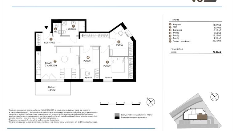 Rzut - Mieszkanie na sprzedaż 4 pokoje o powierzchni 76,89 m² - numer 1.2-M4 w NOVO 30