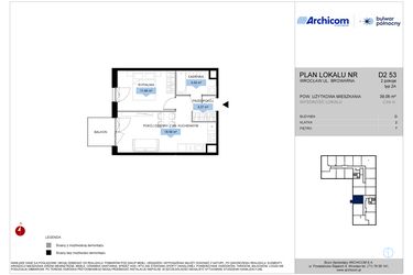 Rzut - Mieszkanie na sprzedaż 2 pokoje o powierzchni 39,06 m² - numer D2.53 w Bulwar Północny