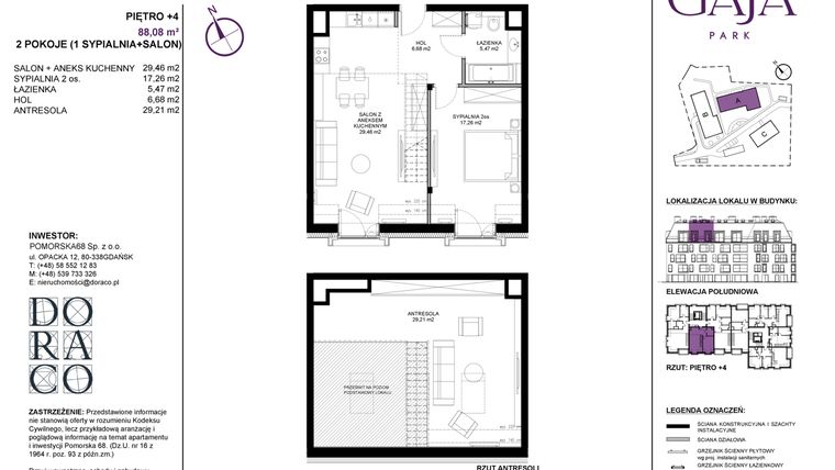 Rzut - Mieszkanie na sprzedaż 4 pokoje o powierzchni 88,08 m² - numer A.13 w Gaja Park