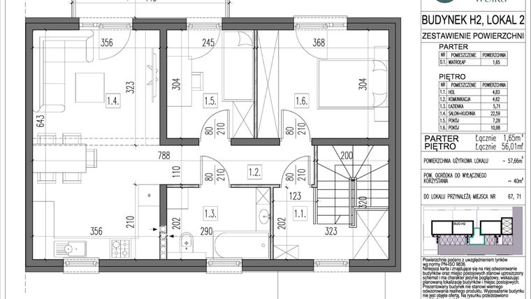 Rzut - Mieszkanie na sprzedaż 3 pokoje o powierzchni 57,66 m² - numer H2.2 w Spokojna Wólka etap V