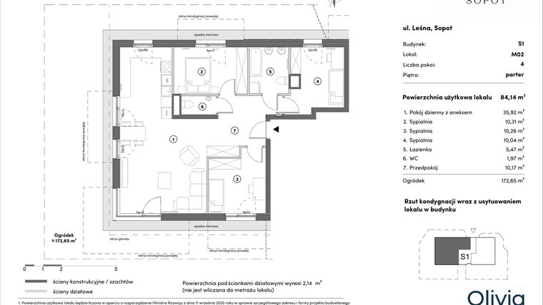 Rzut - Mieszkanie na sprzedaż 4 pokoje o powierzchni 84,14 m² - numer s1.0.02 w Leśna Sopot