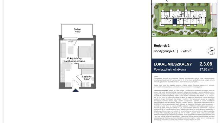 Rzut - Mieszkanie na sprzedaż 1 pokój o powierzchni 27,65 m² - numer 2.3.08 w Rytelska