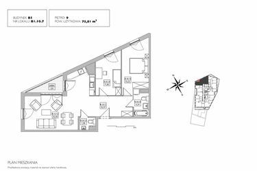 Rzut - Mieszkanie na sprzedaż 3 pokoje o powierzchni 75,81 m² - numer B1.10.7 w Alvarium 2.0