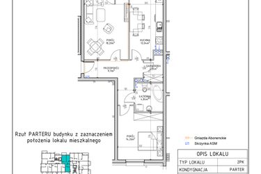 Rzut - Mieszkanie na sprzedaż 2 pokoje o powierzchni 62,3 m² - numer 1 w Osiedle Sady bud. E4