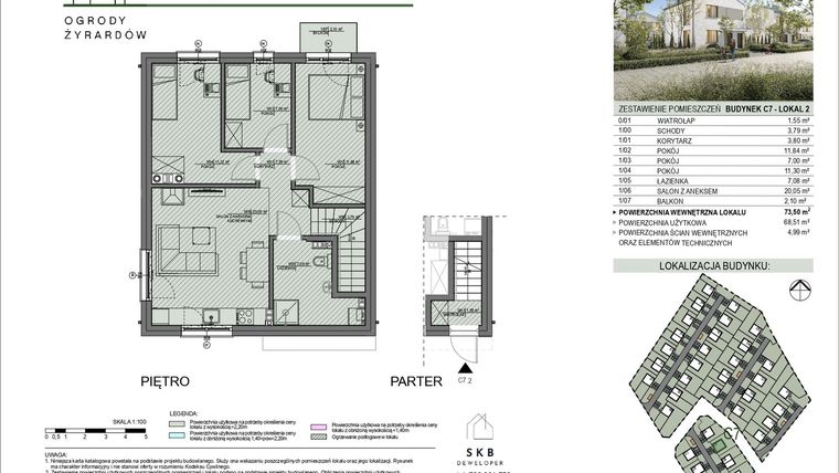Rzut - Mieszkanie na sprzedaż 4 pokoje o powierzchni 73,5 m² - numer C7.2 w Ogrody Żyrardów etap C