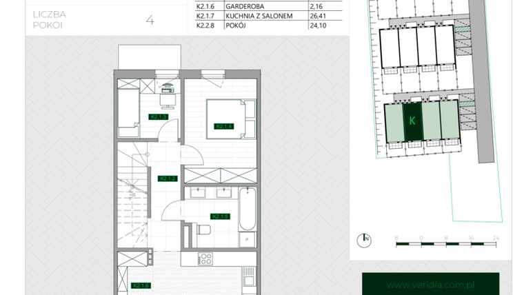 Rzut - Mieszkanie na sprzedaż 4 pokoje o powierzchni 86,2 m² - numer K2 w Zielona Krzyszkowicka