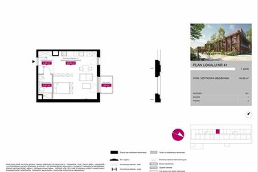Rzut - Mieszkanie na sprzedaż 1 pokój o powierzchni 40,66 m² - numer G1.41 w Fuzja Mieszkania Loftowe