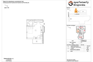 Rzut - Mieszkanie na sprzedaż 1 pokój o powierzchni 26,08 m² - numer M-39 w Apartamenty Grajewska