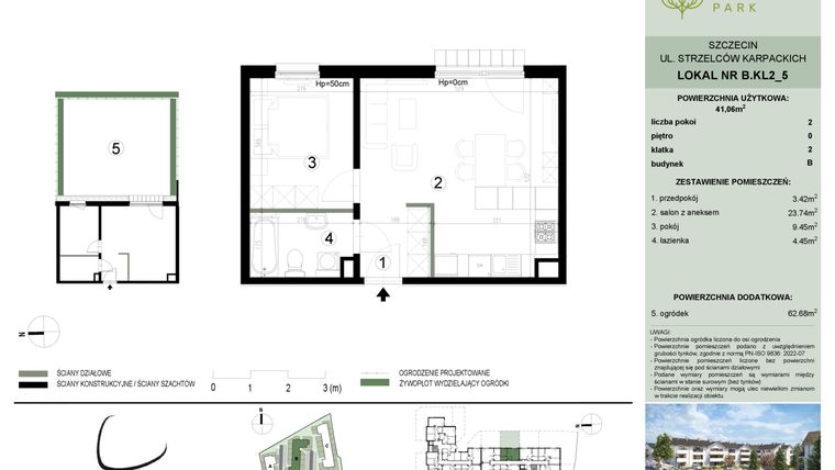 Rzut - Mieszkanie na sprzedaż 2 pokoje o powierzchni 41,06 m² - numer B.2.5 w Bukovo Park