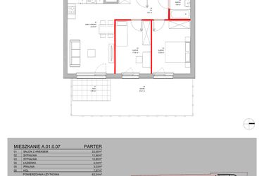 Rzut - Mieszkanie na sprzedaż 3 pokoje o powierzchni 62,24 m² - numer A.01.0.07 w Warszawska 58A