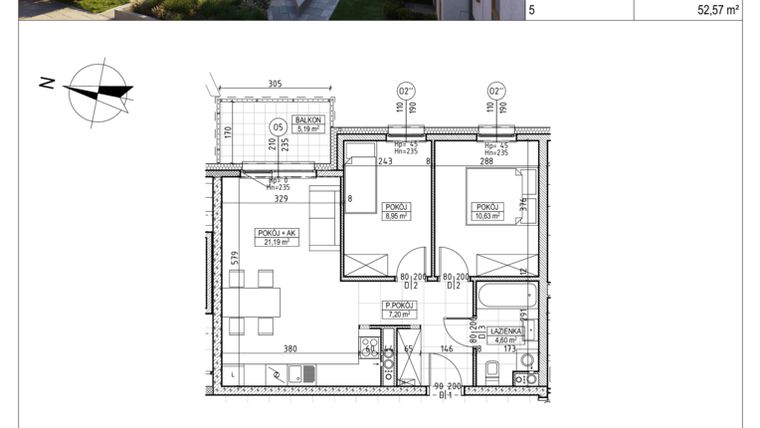 Rzut - Mieszkanie na sprzedaż 3 pokoje o powierzchni 52,57 m² - numer M.B8.00.25 w Osiedle Harmonia bud. B8