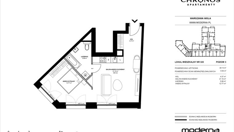 Rzut - Mieszkanie na sprzedaż 2 pokoje o powierzchni 44,13 m² - numer 320 w Chronos etap II