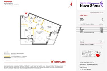 Rzut - Mieszkanie na sprzedaż 3 pokoje o powierzchni 54,56 m² - numer 10 w Miasteczko Nova Sfera 4