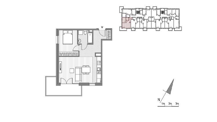 Rzut - Mieszkanie na sprzedaż 2 pokoje o powierzchni 44,29 m² - numer G.24 w Glogera bud. F i G
