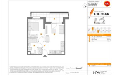 Rzut - Mieszkanie na sprzedaż 2 pokoje o powierzchni 37,34 m² - numer F.24 w Apartamenty Literacka etap 2.3