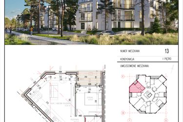 Rzut - Mieszkanie na sprzedaż 2 pokoje o powierzchni 42,85 m² - numer 13 w Grasera 12