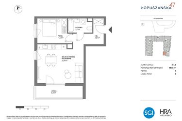 Rzut - Mieszkanie na sprzedaż 2 pokoje o powierzchni 49,65 m² - numer K.4.2 w Łopuszańska 47 - etap 3