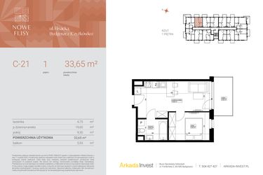 Rzut - Mieszkanie na sprzedaż 2 pokoje o powierzchni 33,65 m² - numer M21_NF.c w Nowe Flisy II
