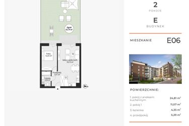 Rzut - Mieszkanie na sprzedaż 2 pokoje o powierzchni 46,13 m² - numer E06 w Na Koszutce II