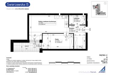 Rzut - Mieszkanie na sprzedaż 2 pokoje o powierzchni 46,51 m² - numer A/1/9 w Świerzawska 13