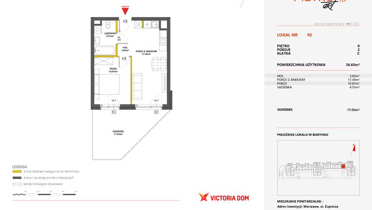 Rzut - Mieszkanie na sprzedaż 2 pokoje o powierzchni 36,67 m² - numer 92 w Metro Art 13