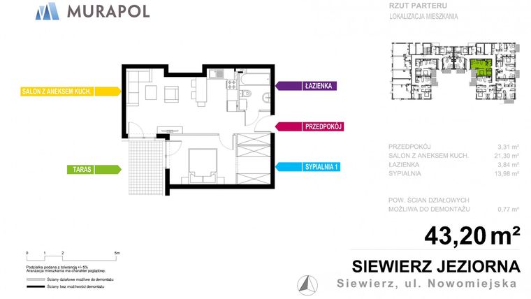 Rzut - Mieszkanie na sprzedaż 2 pokoje o powierzchni 43,2 m² - numer 12.B.0.2 w Murapol Siewierz Jeziorna