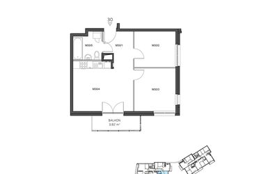 Rzut - Mieszkanie na sprzedaż 3 pokoje o powierzchni 50,41 m² - numer 30 w Wzgórze Krzemionki II