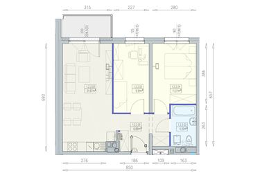 Rzut - Mieszkanie na sprzedaż 3 pokoje o powierzchni 54,23 m² - numer K1 1/2/2/3a w Południk 17 - budynek K1