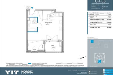 Rzut - Mieszkanie na sprzedaż 2 pokoje o powierzchni 60,19 m² - numer C.4.05 w Nordic Bemowo - etap IV